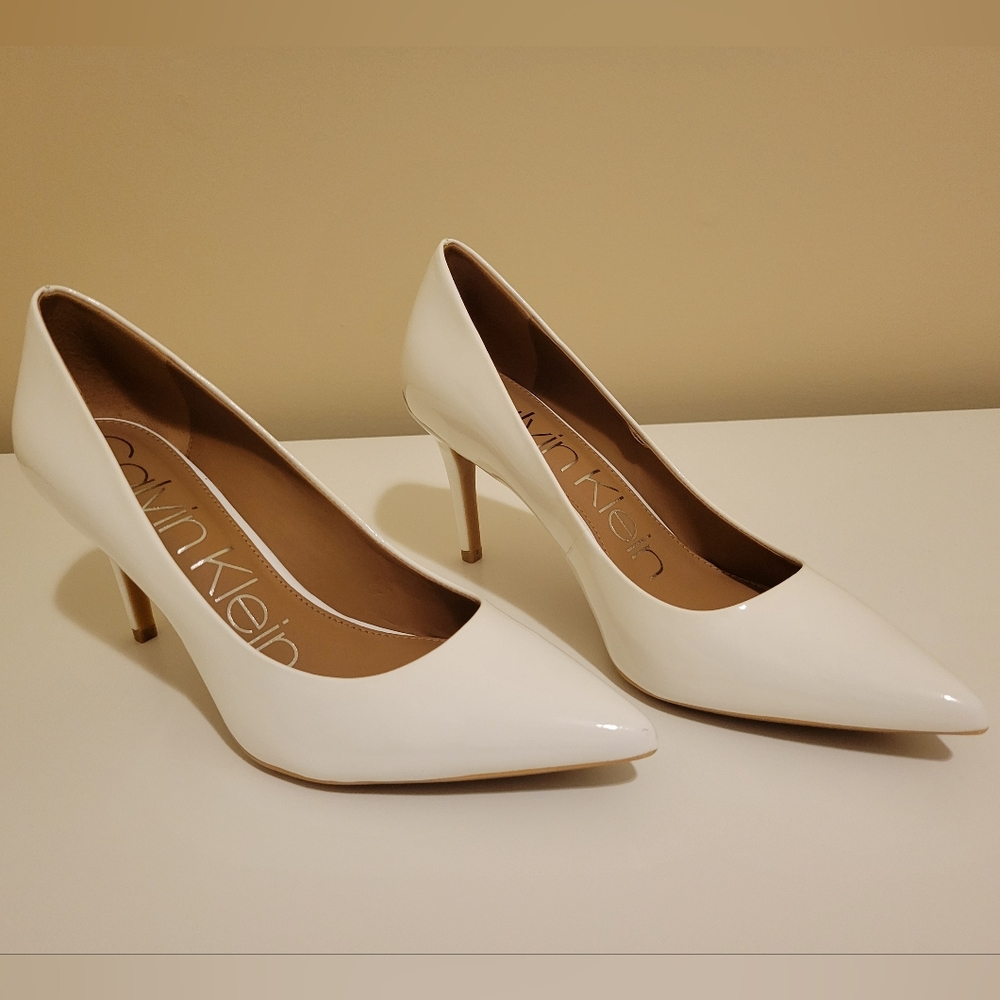 Calvin Klein Gayle Platinum White Patent Leather Pump